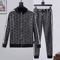 Autumn and Winter New Men's Stand-Collar Sports Casual Suit with Zipper and Rhinestone Lettering Trendy Brand Pp Suit for Men