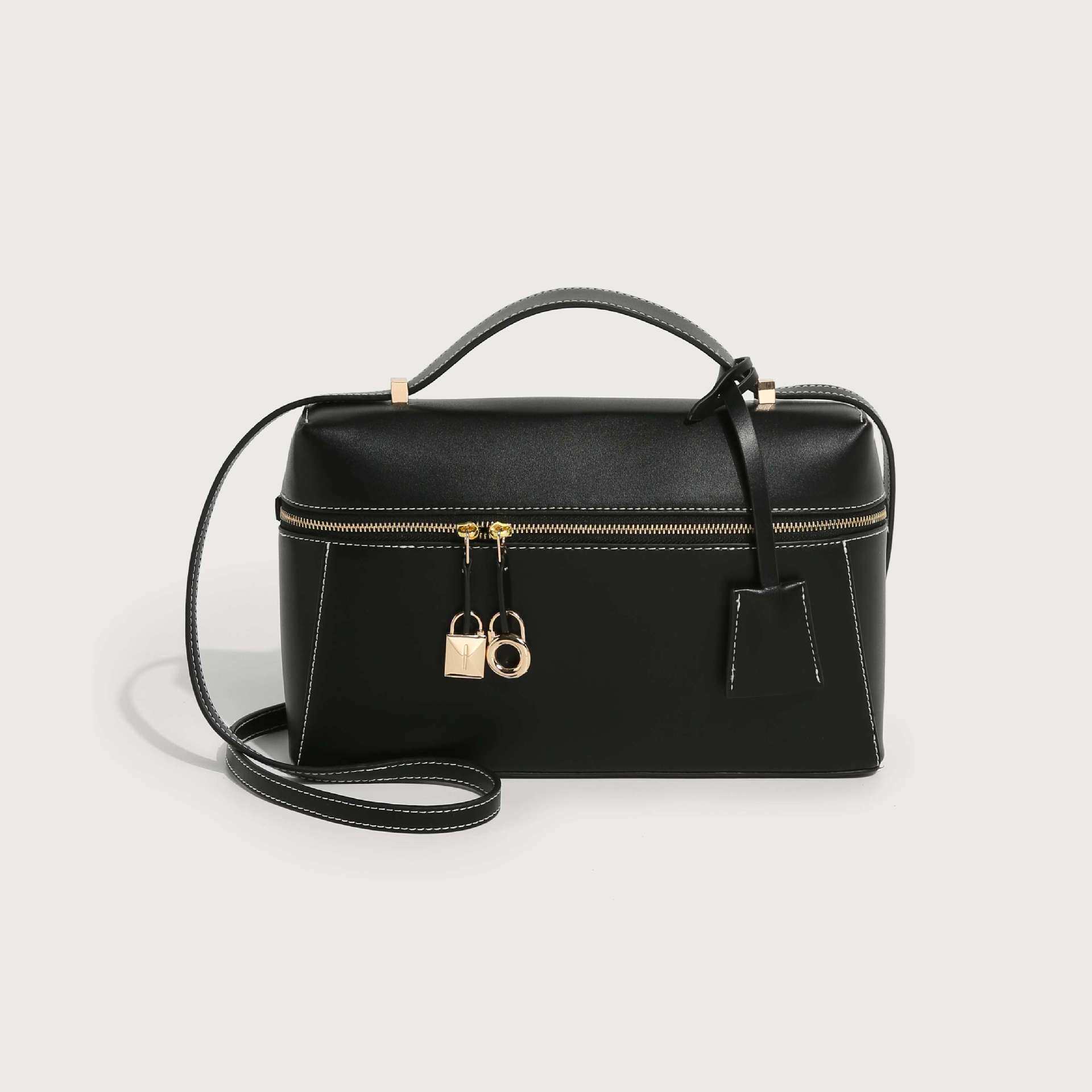 Túi Xách Tay/Đeo Vai/Đeo Chéo Hình Hộp Phong Cách Vintage Tối Giản Màu Đen, Nâu