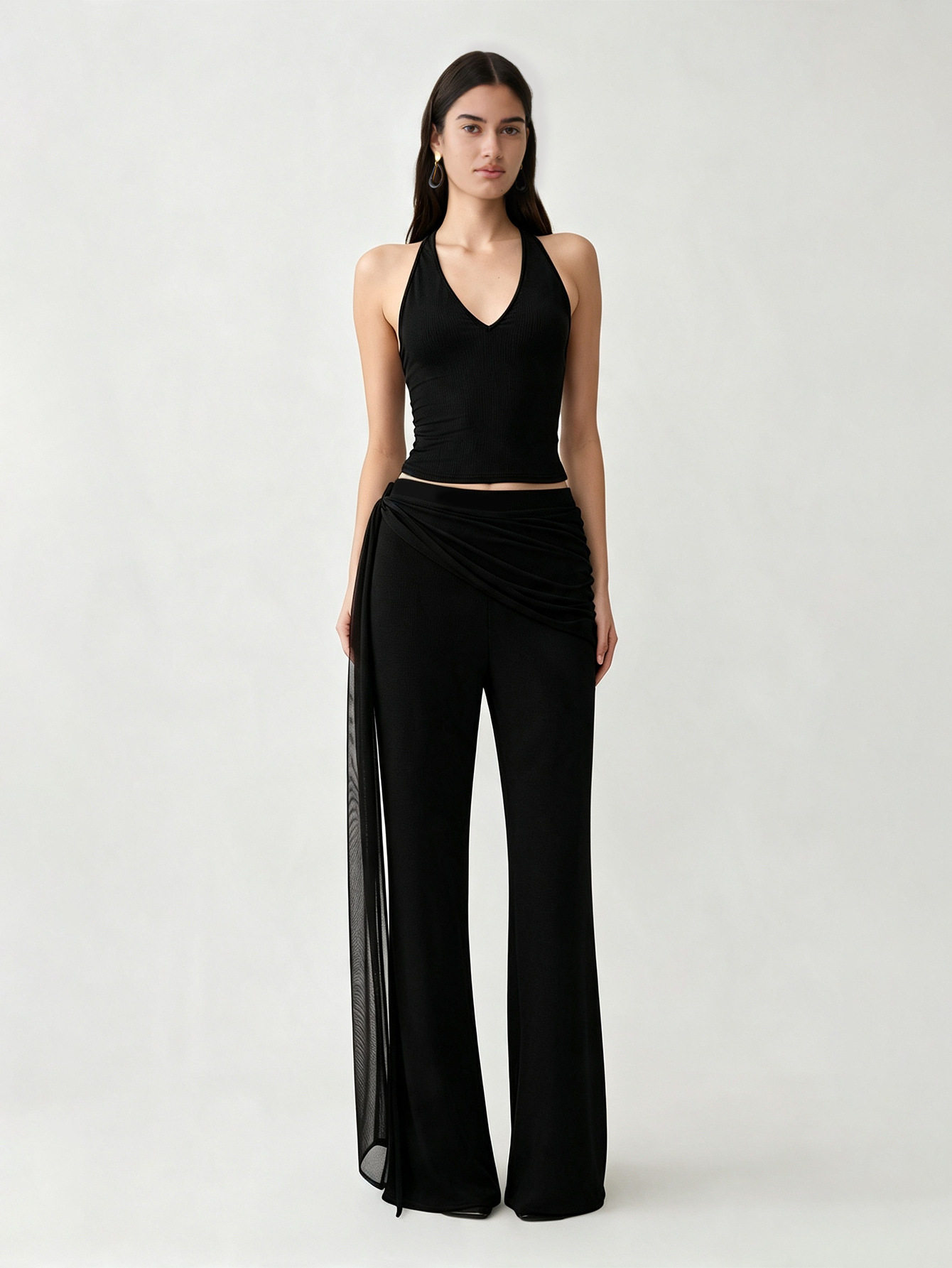 High Waisted Black Flare Pants Elegant Design Lightweight Fabric Slim Fit Casual Wear for Autumn Winter Wholesale