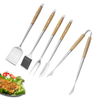 Factory wholesale stainless steel aluminum box baking tool five-piece set portable household outdoor BBQ barbecue tool combination set