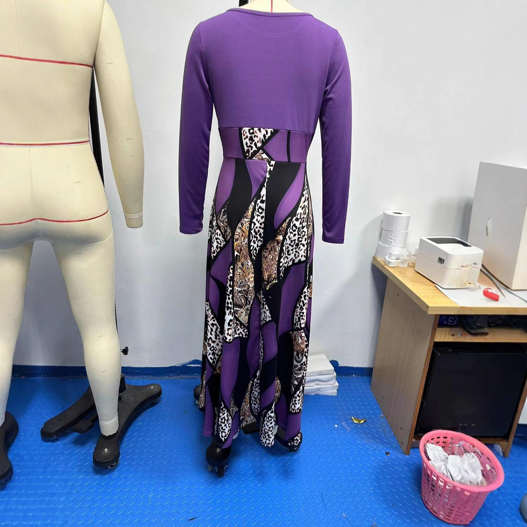 Casual Long Sleeve Maxi Dress 200g Fabric Floral Print Round Neck Perfect for Everyday Wear Wholesale Available
