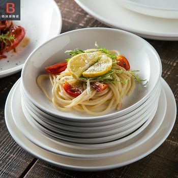 Creative Japanese Style Tableware Ceramic Hotel Restaurant Dish Plate Household with Soup Deep Plate Soup Plate Curry Rice Plate