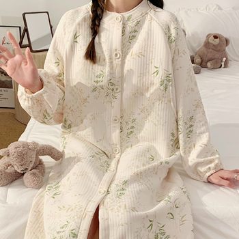 Lunar Dress with Chest Pad Spring and Autumn Air Cotton Thick Postpartum Nursing Nightgown plus size Winter Pregnant Women dress Wear Outside