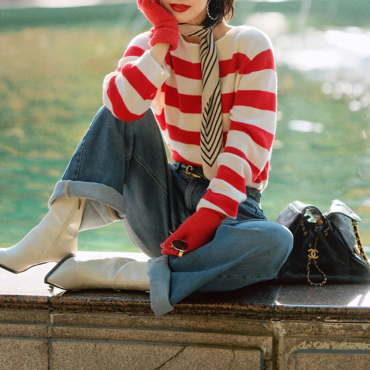 26早春新款羊毛撞色条纹针织衫新年绝美超好看的打底衫女毛衣上衣