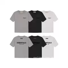 Essentials Double-Line Front and Back Letter Print Summer Fog Miki High Street Men's and Women's Pure Cotton Short-Sleeved T-Shirt