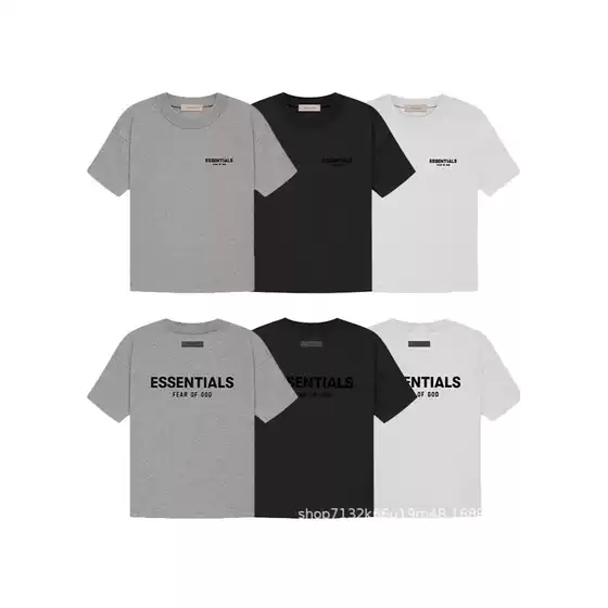 Essentials Double-Line Front and Back Letter Print Summer Fog Miki High Street Men's and Women's Pure Cotton Short-Sleeved T-Shirt
