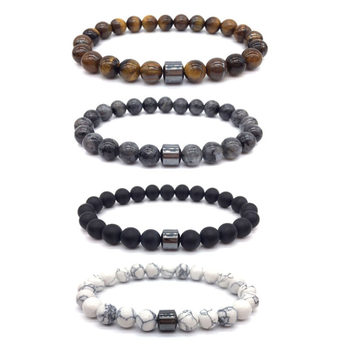Cross-border jewelry fashion wholesale new black stone tiger eye beads bracelet map stone bracelet magnet bracelet new products
