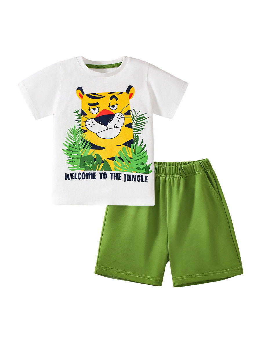 New Kids' Summer Cotton Set, Cartoon Boys' Short-Sleeve Outfit