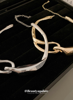 金属不对称铰链光面项链小众个性冷淡风气质颈链夸张时尚轻奢项饰