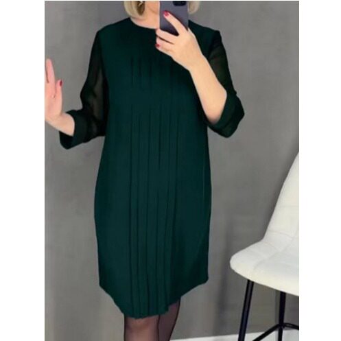 Pleated Lace Sleeve Dress Round Neck Long Sleeve Elegant Design Autumn Winter Fashion Wholesale Available
