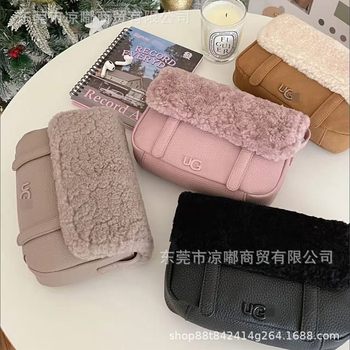 2025 Autumn and Winter New Furry Bag U Messenger Bag g Lamb Plush Bag Small Square Bag Single Shoulder Crossbody Bag Trendy