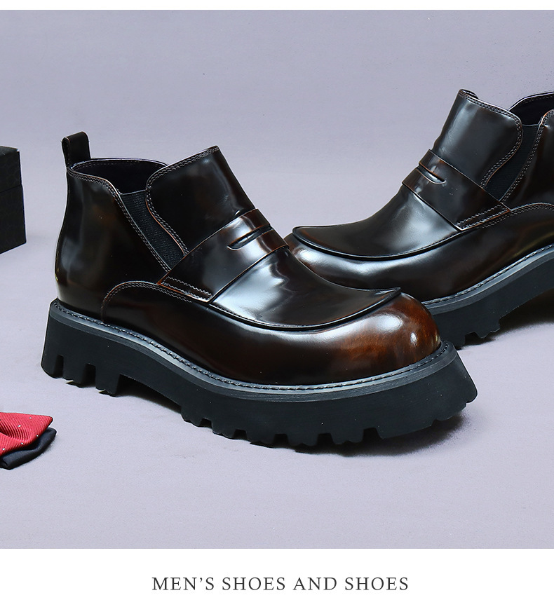 Giày Chelsea boot nam da bò thật cổ thấp dáng công sở — Màu nâu, Màu đen, Màu nâu cộng với nhung, Màu đen cộng với nhung