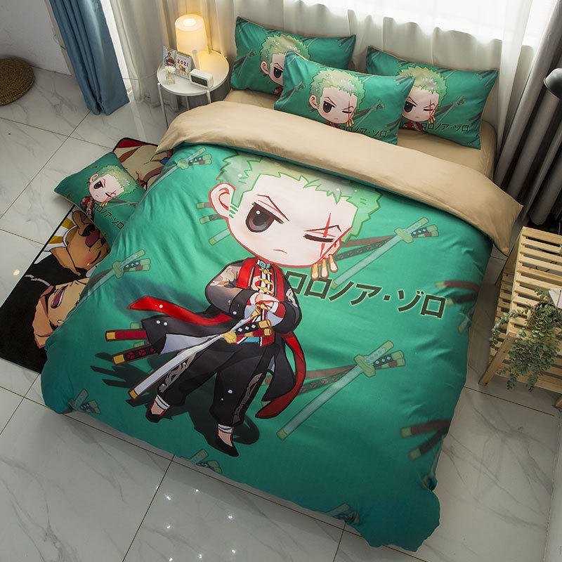 Sanding printing four-piece cartoon style 1.5/1.8m quilt cover three-piece double bedding kit