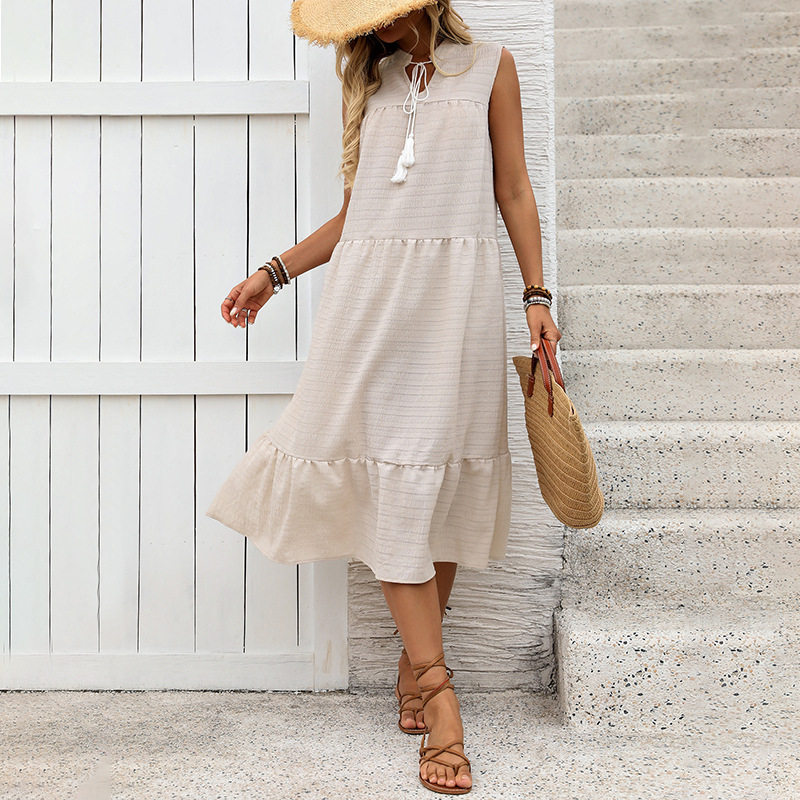 Sleeveless Straight Maxi Dress Simple Design Solid Color Beach Vacation Style Wholesale Available
