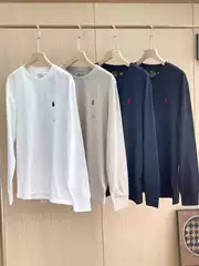 Scan Code Rl Raffy Pony Logo Pure Cotton Long-Sleeved T-Shirt Men's Autumn and Winter Bottoming Shirt Threaded Cuff Knitted Cross-Border T-Shirt