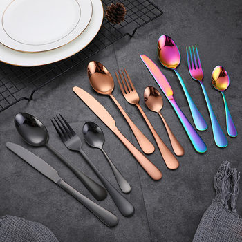 Factory 1010 Stainless Steel Titanium Plated Tableware Steak Knife and Fork Spoon Household Hotel Western-style Knife and Fork Gift Four-piece Set