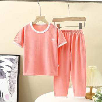 pajamas ເດັກນ້ອຍ 2024 ໃຫມ່ summer boys home clothes girls thin air-condition clothes short-sleeved two-piece suit