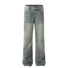 G6413-Mankun High Street American Retro Trend Street Style Bamboo Pattern Heavy Design Straight Men's Denim Trousers