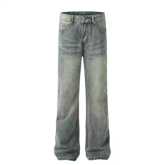G6413-Mankun High Street American Retro Trend Street Style Bamboo Pattern Heavy Design Straight Men's Denim Trousers