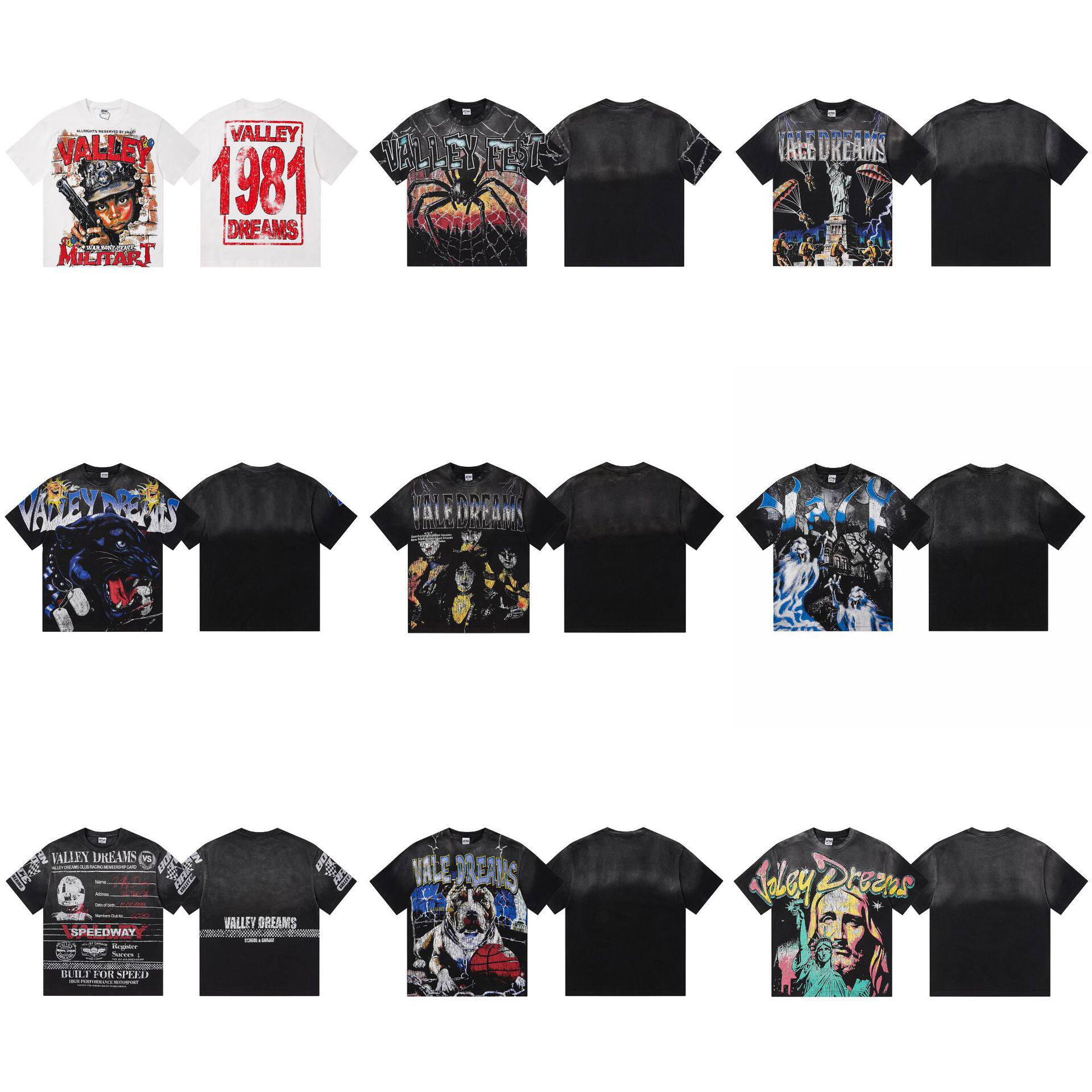 เสื้อยืดชายทรงหลวม แขนสั้น ลาย Valley Dream แนวอเมริกัน รุ่นใหม่ปี 2026 ดูวินเทจซักน้ำ สำหรับการค้าข้ามพรมแดน
