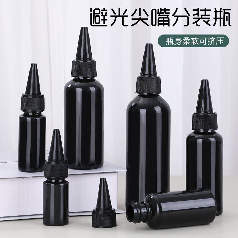 โรงงานพร้อมส่ง ขวดหยดกาวสำหรับเล็บ ขนาด 100 มล. สีดำเข้ม ขวดหมึกวาดภาพ บรรจุภัณฑ์แบบบีบ ปากขวดปลายแหลม พลาสติก