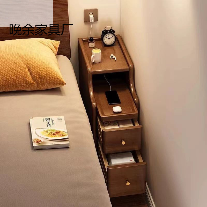 Solid Wood Bedside Table, Small Narrow Bedroom, Extremely Narrow Bedside Cabinet, Ultra-Narrow Gap Storage Cabinet, Simple Modern Storage Rack