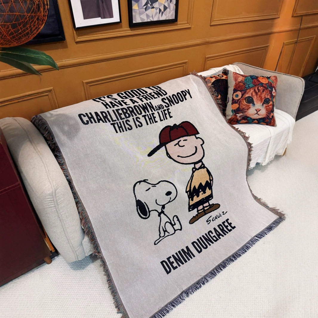 Retro Snoopy Sofa Blanket B&B Decoration Cartoon Sofa Towel American Casual Blanket Sofa Cushion Bedroom Cotton Blanket
