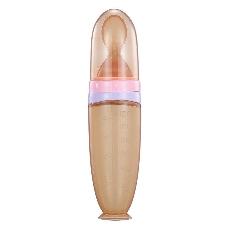 Infant Rice Cereal Bottle 120ml Squeeze Feeding Spoon Full Silicone Suction Cup Rice Cereal Spoon Complementary Feeding Tableware