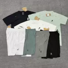 Cross-border hot-selling in-stock ice silk quick-dry stretchy round-neck set, short-sleeve t-shirt for men, loose and breathable five-point pants, trendy