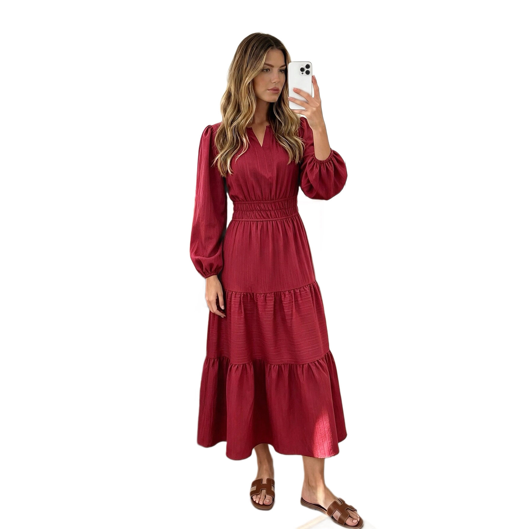 Vintage Burgundy V Neck Dress Slim Fit Puff Sleeves Long Length Perfect for Parties and Special Occasions Wholesale