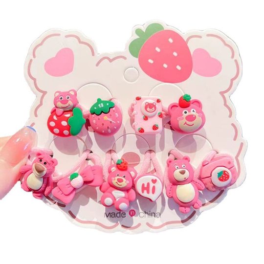 Children's Hair Accessories Hair Band Strawberry Bear Hair Rope Hair Rubber Band Little Girl Cartoon Resin Headband High Elasticity