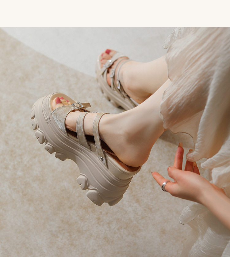 Sandal cao gót nữ mũi hở đế dày 12 cm, phong cách platform — Trắng Bạc, Đen, Mơ Sẫm chi tiết 9