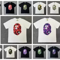 High Version Bape Ape Head Tshirt Double-Sided Camouflage Printed Short-Sleeved T-Shirt Summer Pure Cotton Casual Versatile Round T-Shirt