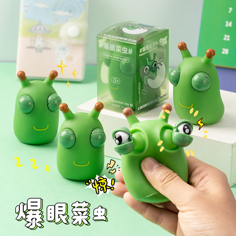 Creative green insect staring, pinching and decompressing ar...