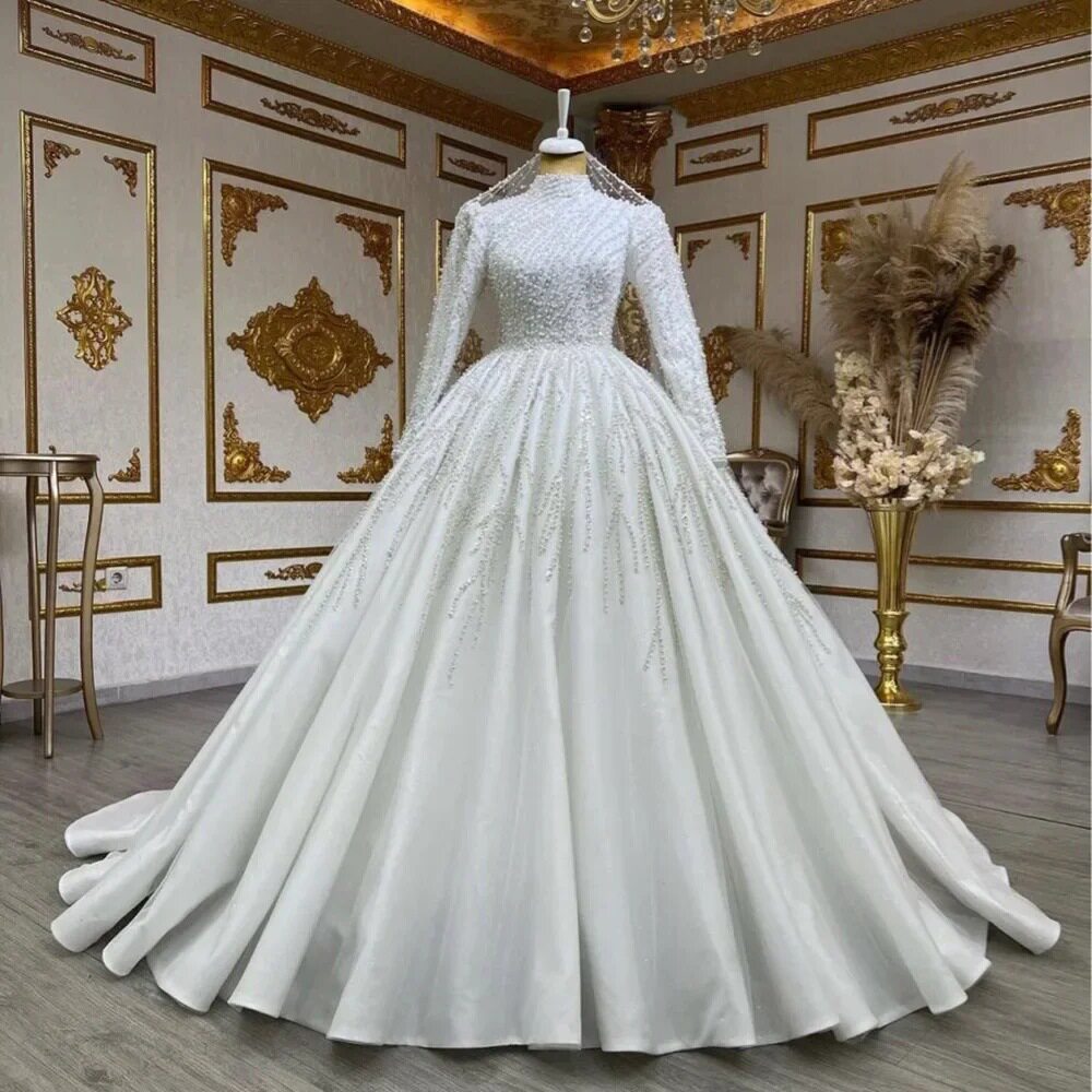 Long-sleeved heavy-duty bridal main wedding dress luxury wedding dress tutu skirt high-end light luxury