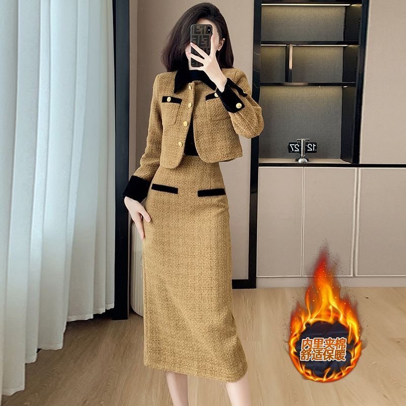 Fashion Autumn and Winter Women's Clothing French Style Tweed Style Chanel Style Elegant Slim Skirt Quilted Two-Piece Suit