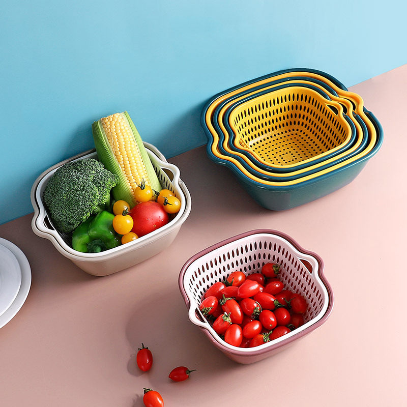 Double-Layer Household Sink Drain Basket Kitchen Living Room Fruit Plate Candy Snack Plate Vegetable Washing Basket Drain Basket