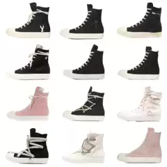 RO Owens Infringement RICK Street Fashion Couple vibe Black White Canvas High Top Casual Sneakers