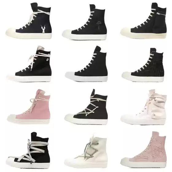 RO Owens Infringement RICK Street Fashion Couple vibe Black White Canvas High Top Casual Sneakers