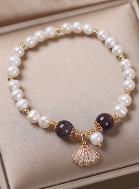 网红直播热卖淡水珍珠手链女ins小众设计简约冷淡风贝壳珍珠手环