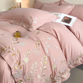 Mercury Home Textiles Class a Accessible Luxury 160-Count Cotton Four-Piece Set Pure Cotton Floral Embroidered Quilt Cover Bed Sheet Bedding