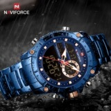 Мужские часы NAVIFORCE с двойным механизмом на стальном ремешке, многофункциональные светящиеся водонепроницаемые спортивные часы с цифровым указателем для мужчин