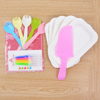 Birthday cake knife and fork suit plastic disposable knife and fork plate suit baking cake tableware 5 people 10 people