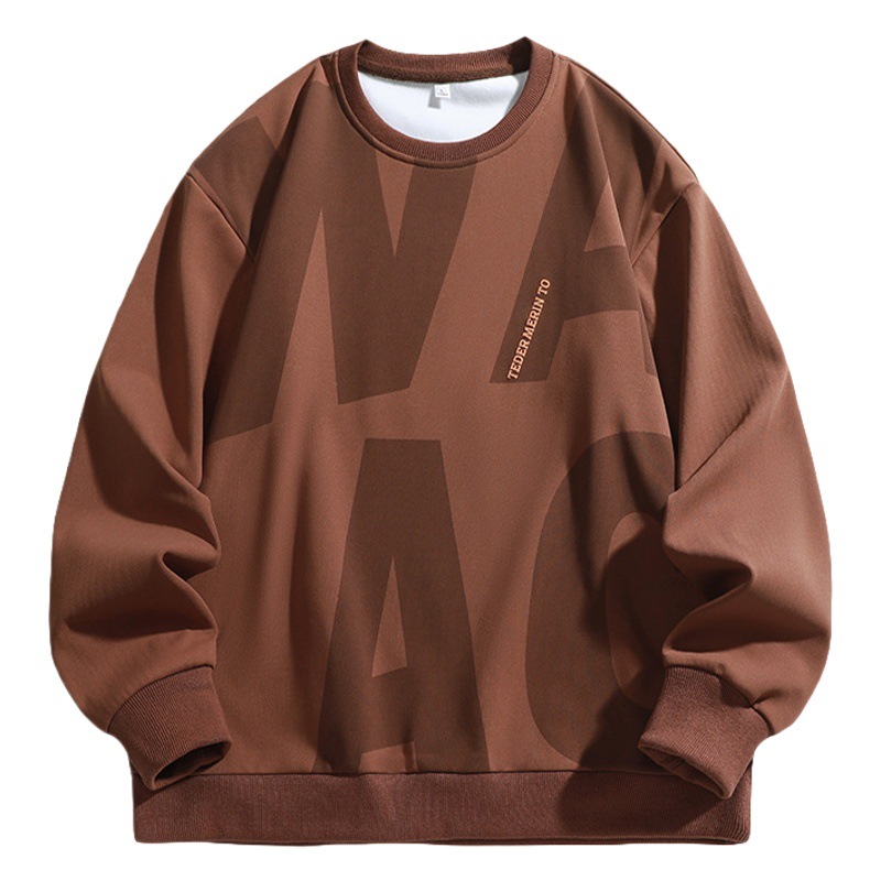 Spring and Autumn trendy Hong Kong style men's printed round neck knitted sweater large size plus size loose sports casual top