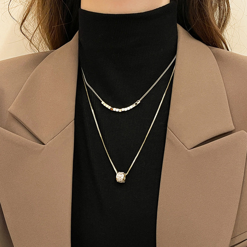 Qiqi Double Layer Stacked Necklace Women's New Entry Light Luxury Niche Autumn and Winter Woolen Chain High-end Sense Accessories Elegant Explosions