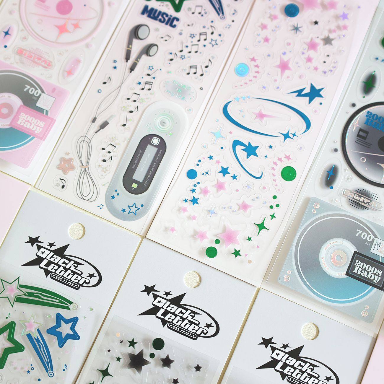Millennium y2g shiny hot silver stickers retro nostalgic CD MP3 hand account DIY goo card decorative materials