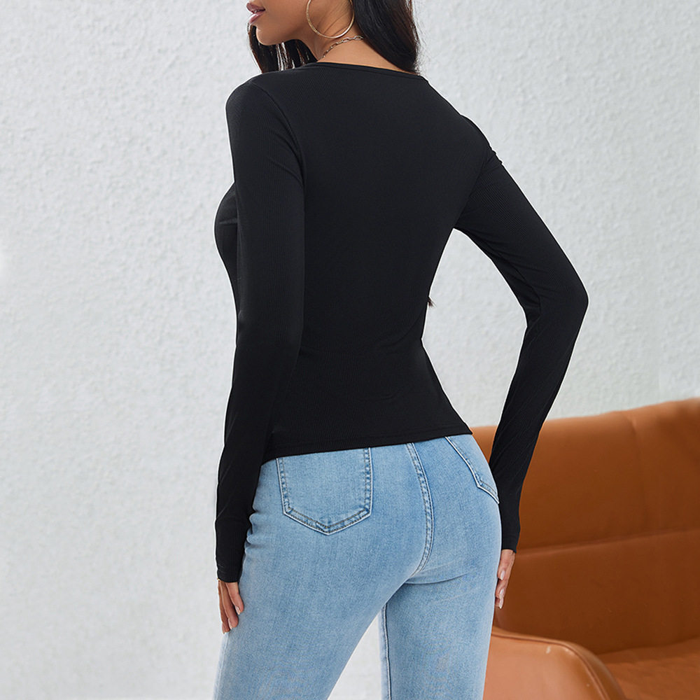 Womens Knitted Top Wrinkle Design Button Detail Asymmetrical Style Autumn Winter Fashion Wholesale Available
