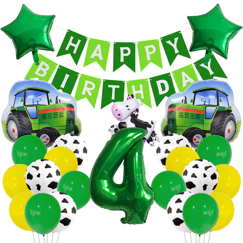 Amazon Cross Border Farm Theme Birthday Set Animal Cow Agricultural Vehicle Aluminum Film Balloon Party Decoration Arrangement