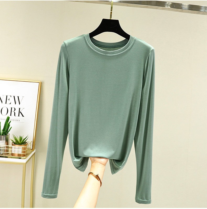 莫代尔打底衫女春秋圆领t恤宽松韩版洋气薄款上百搭长袖大码显瘦