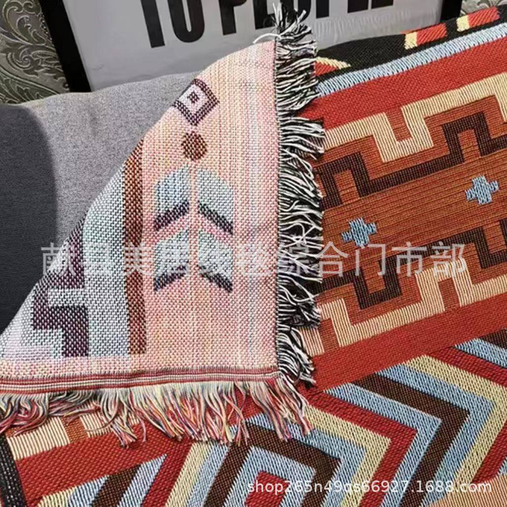 Cross-Border Outdoor Picnic Tablecloth Moisture-Proof Floor Mat Ethnic Style Multi-Purpose Line Blanket B&B Decorative Blanket Background Image